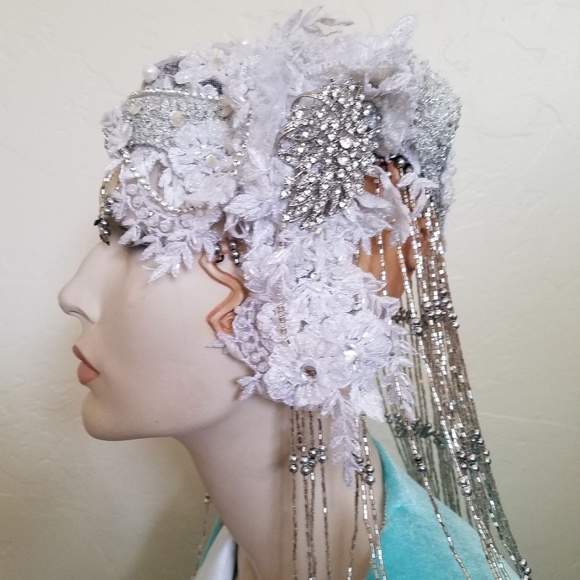 Silver Bead Gatsby Lace Crystal Flapper Headpiece main image 6